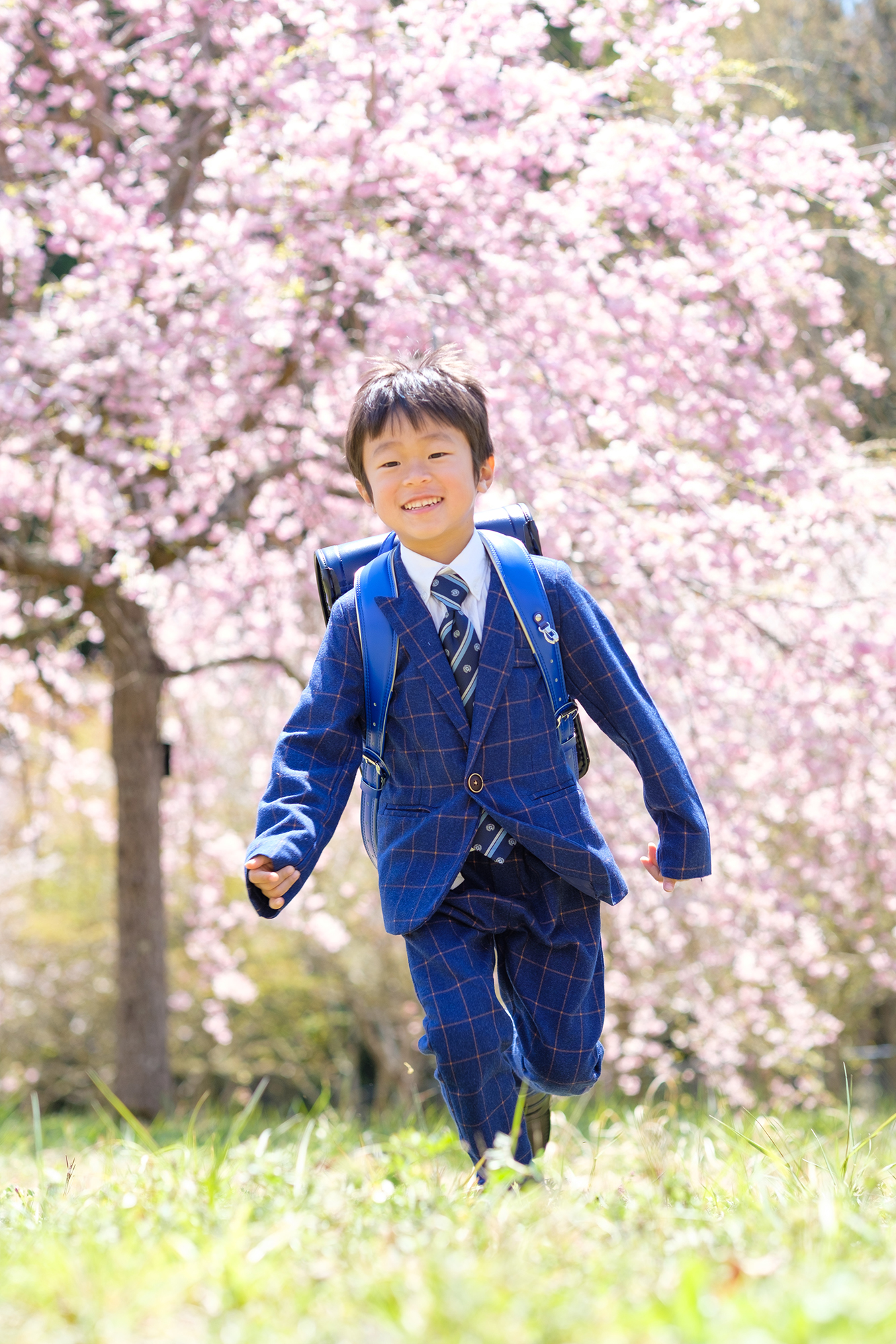 桜を背景に 入学記念